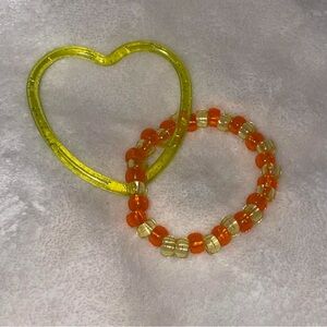 Heart Orange Yellow Double Beaded Kandi Rave Bracelets
